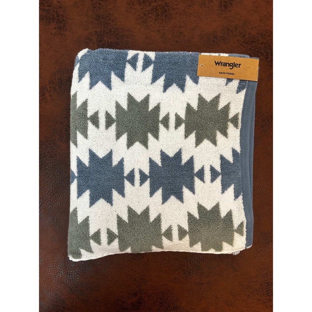 Wrangler Bath Towel Set 2 Pack Southwestern Geometric Blue Green White